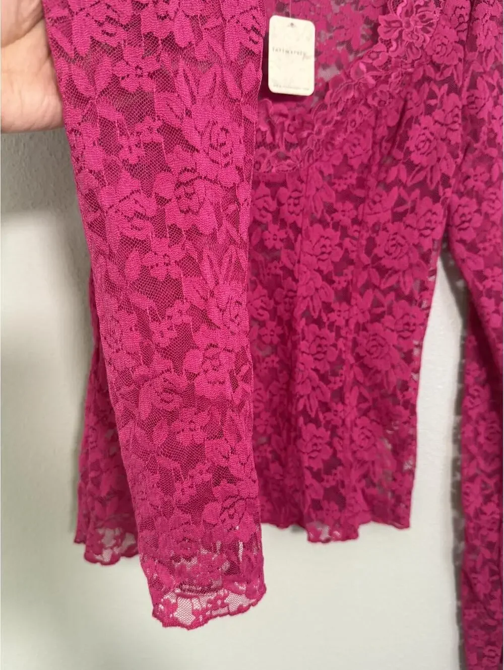 Free People Intimately All Night Long-Sleeve Lace Layering Top - Women Large NWT